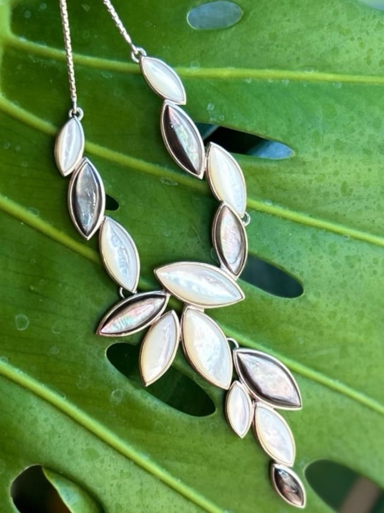 Sterling Silver White & Tahitian Mother Of Pearl Waterfall Cocktail Bib Necklace